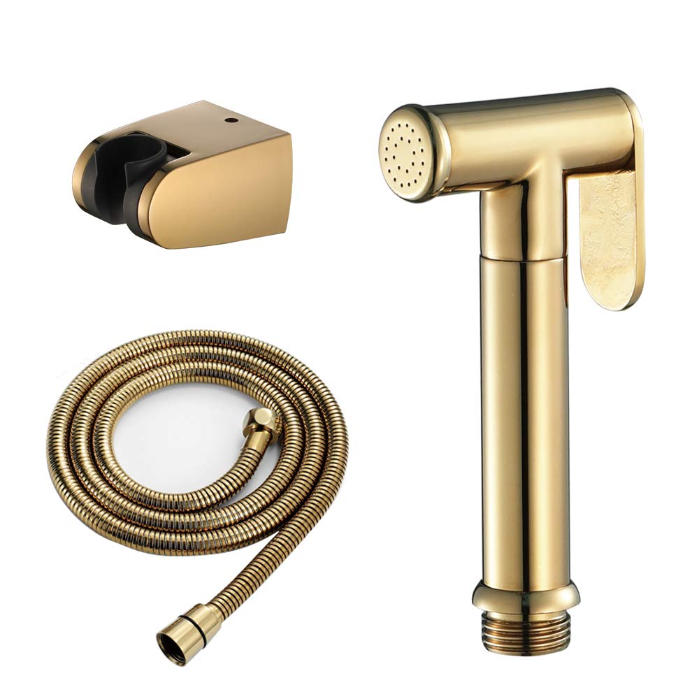Rociador de bidé con un solo agua fría Latón Paño portátil Lavadora pañales Juego rociador ducha Montado en la pared Baño Ducha Bidé Grifo for higiene personal, Limpieza pisos,Oro(Motor With Bracket)