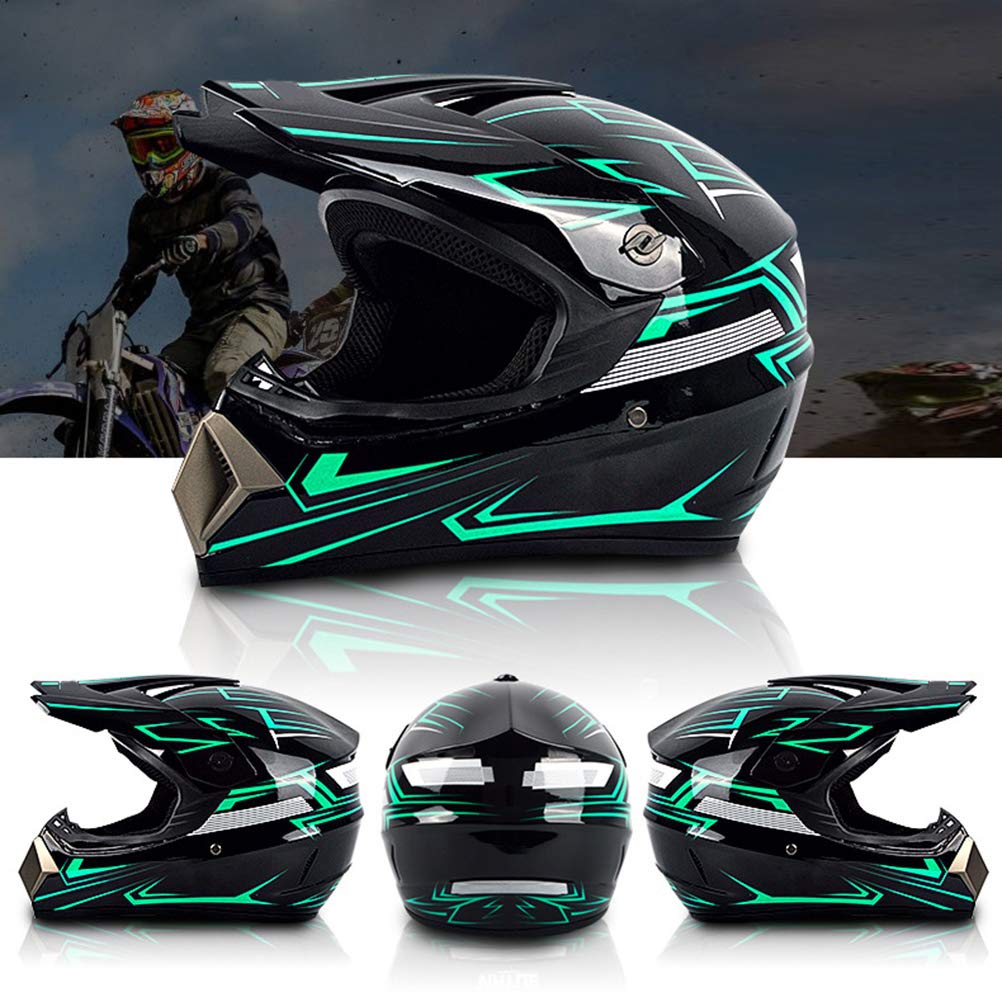 Casco de Motocross, Casco Profesional de Motocross Motocross Dirt Bike Off Road Conjunto de Cascos de Moto Casco Integral con Gafas Guantes Cubierta Facial, Casco de Motocicleta