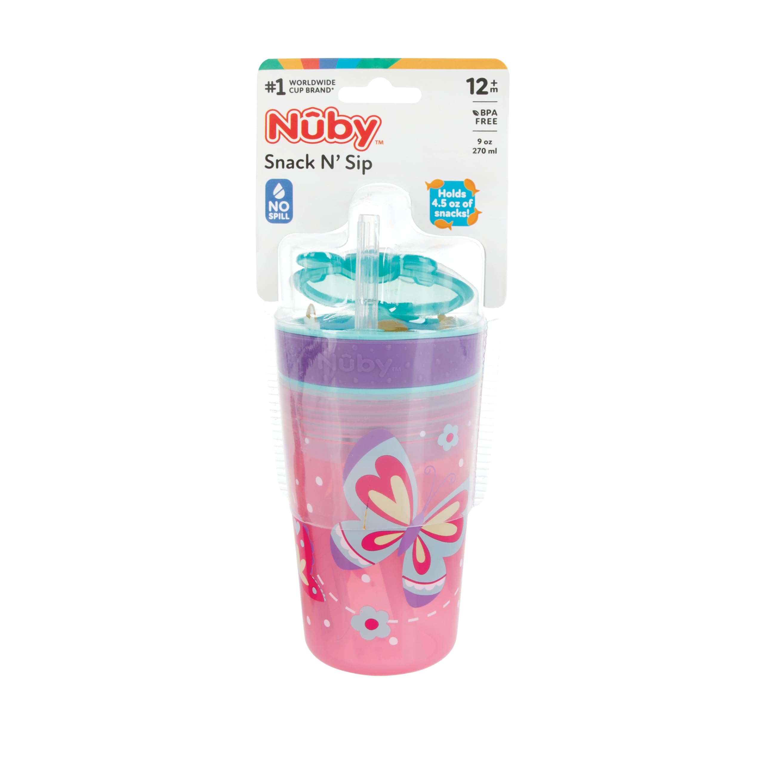 Nuby Snack N' Sip 2 en 1 taza de aperitivos y bebidas, (rojo/verde) - 2 unidades