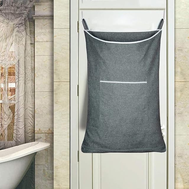KINGSUSLAY Hanging on Laundry Bag, Collapsible Hanging Washing BasketX-Large Capacity Door Hanging Laundry Bag and Door Laundry Basket for Dirty Laundry(89 x 56CM, Mid Heather Grey)