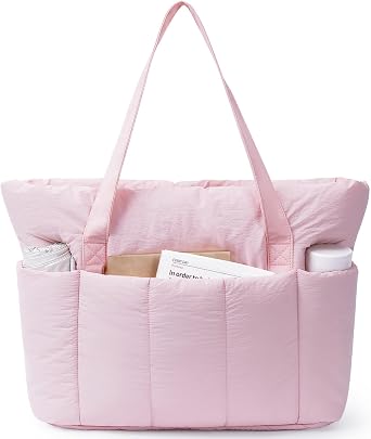Narwey Puffer Tote Bag for Women Girl, Puffy Travel Gym Shoulder Handbag