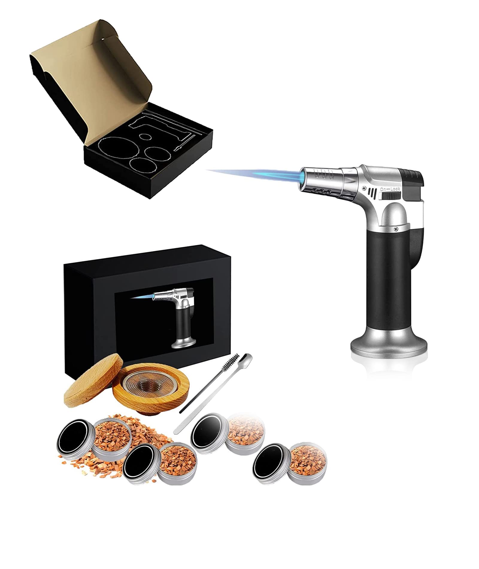 Cocktail Smoker Kit Drink Smoker Infuser Kit with Torch 4 Flavored Wood Chips for Whiskey and Bourbon Old Fashioned Gifts for Men (no Butane)