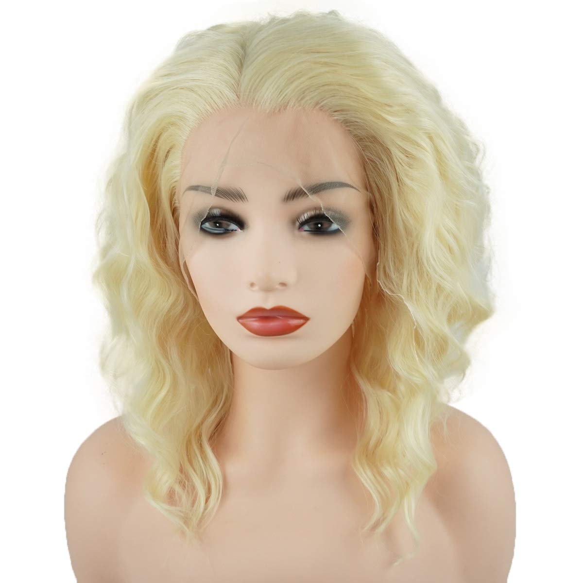 Hair Curly Short 14inch Light Blonde Heavy Density Realistic Synthetic Lace Front Wigs
