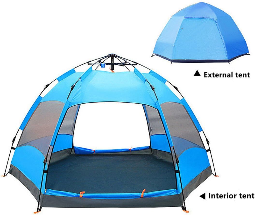 Outdoor 4-6 People Pop up Tent, Double Hexagonal Automatic Beach Tent, Camping Tent Sun protectionBeach Tent (250 * 250 * 140cm blue)