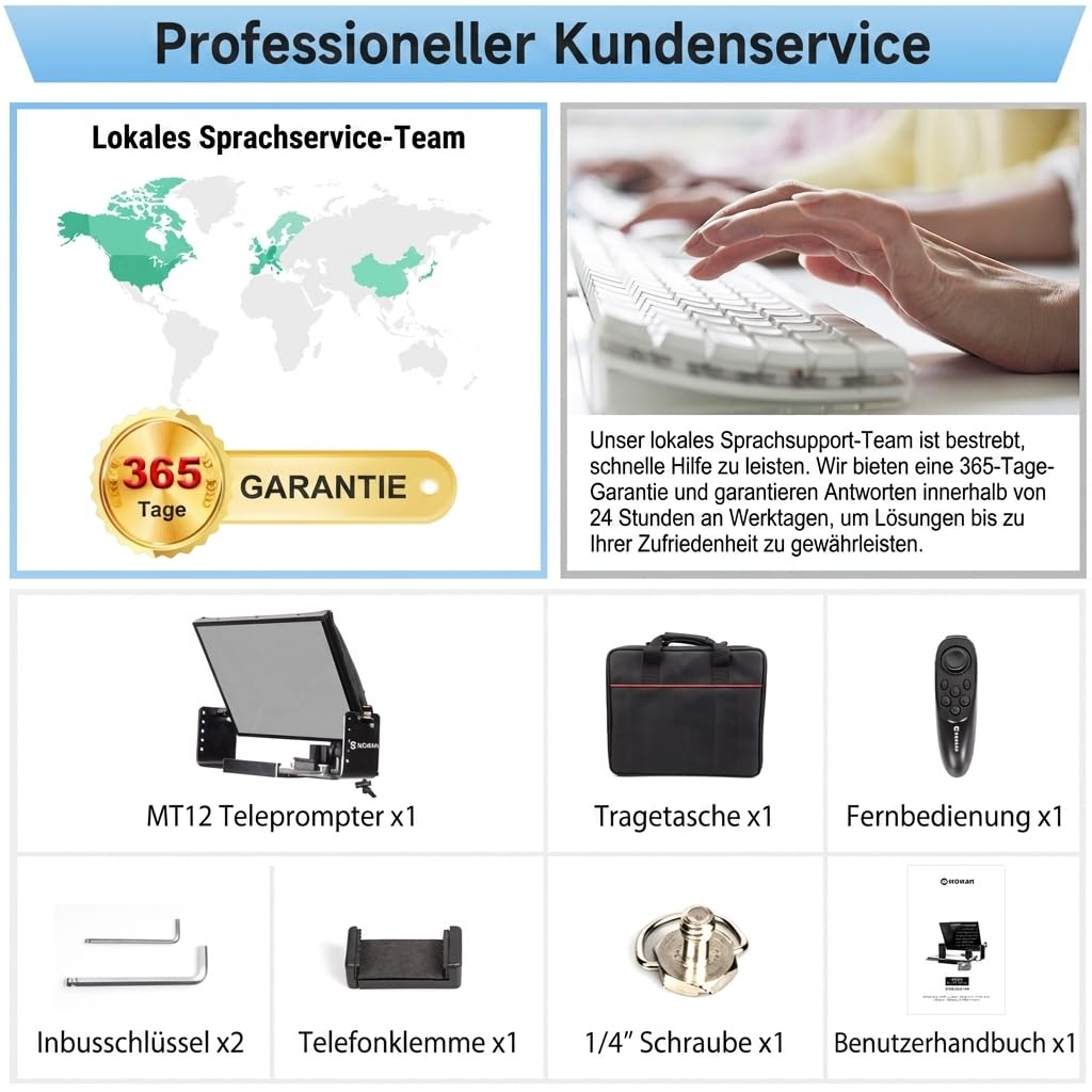 Moman MT12 telepromter 12,9 Zoll mit Fernbedienungs-App und Fernbedienung, Verstellbarer Ständer - Kompatibel mit iPad, Phone, Tablets, Smartphones, DSLR-Kameras und Camcordern
