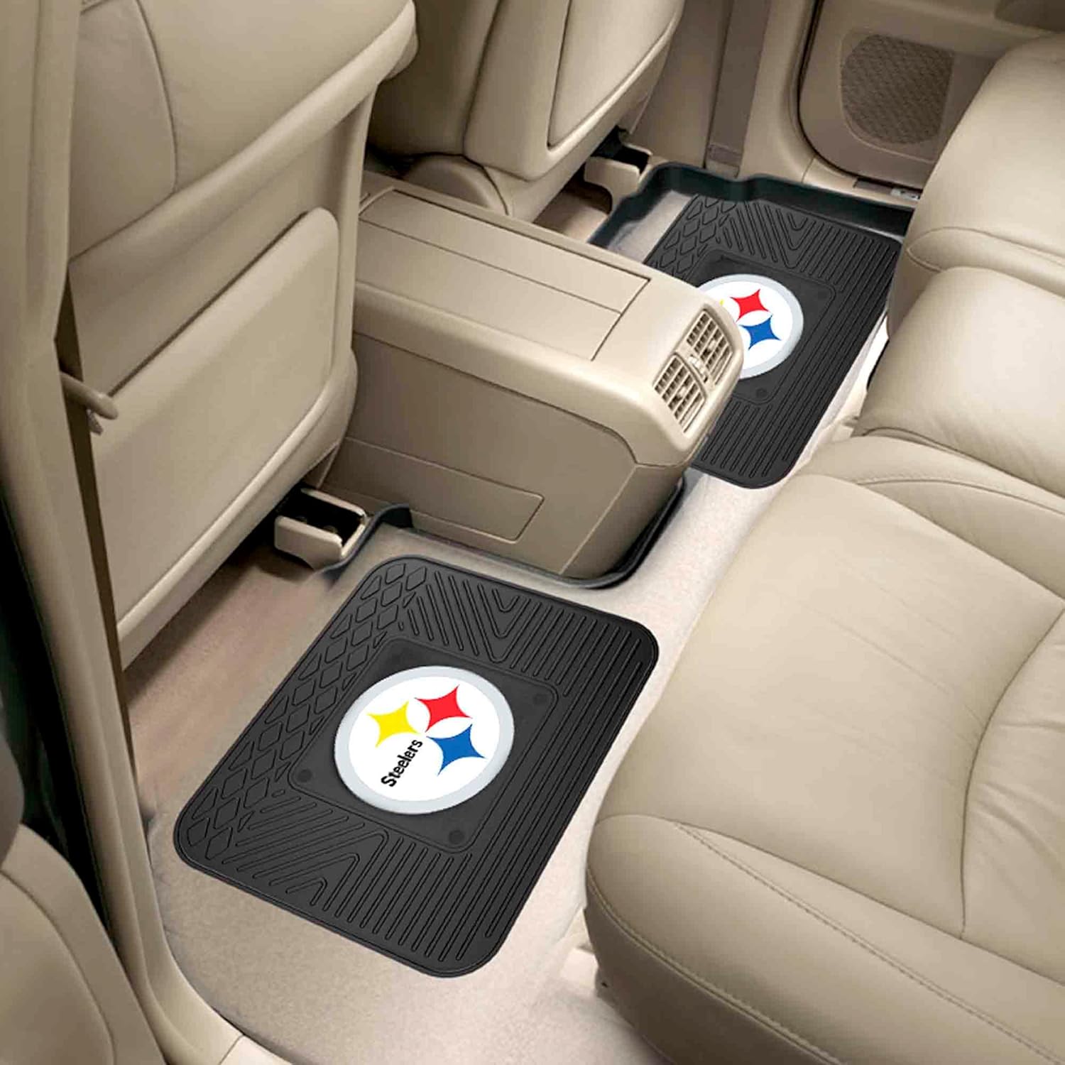 FANMATS NFL - Pittsburgh Steelers 2 Rear Seat Utility Mats | Black | 14"x17" | Circular Steelers Primary Logo
