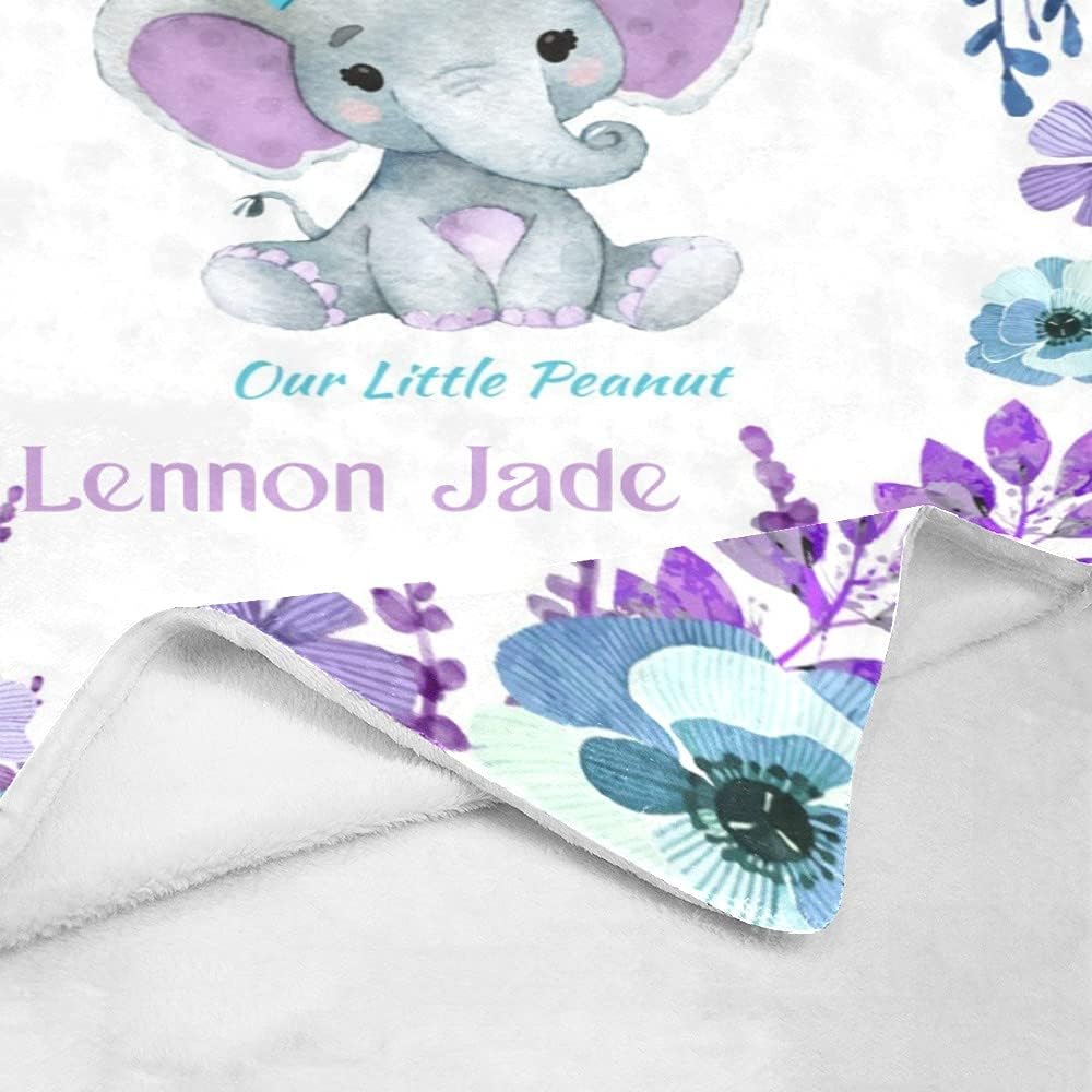Personalized Baby Blanket, Purple Teal Elephant Custom Nursery Swadding Blankets 30x40 Inches for Baby Boy Girl with Name Baby Shower Birthday Gift