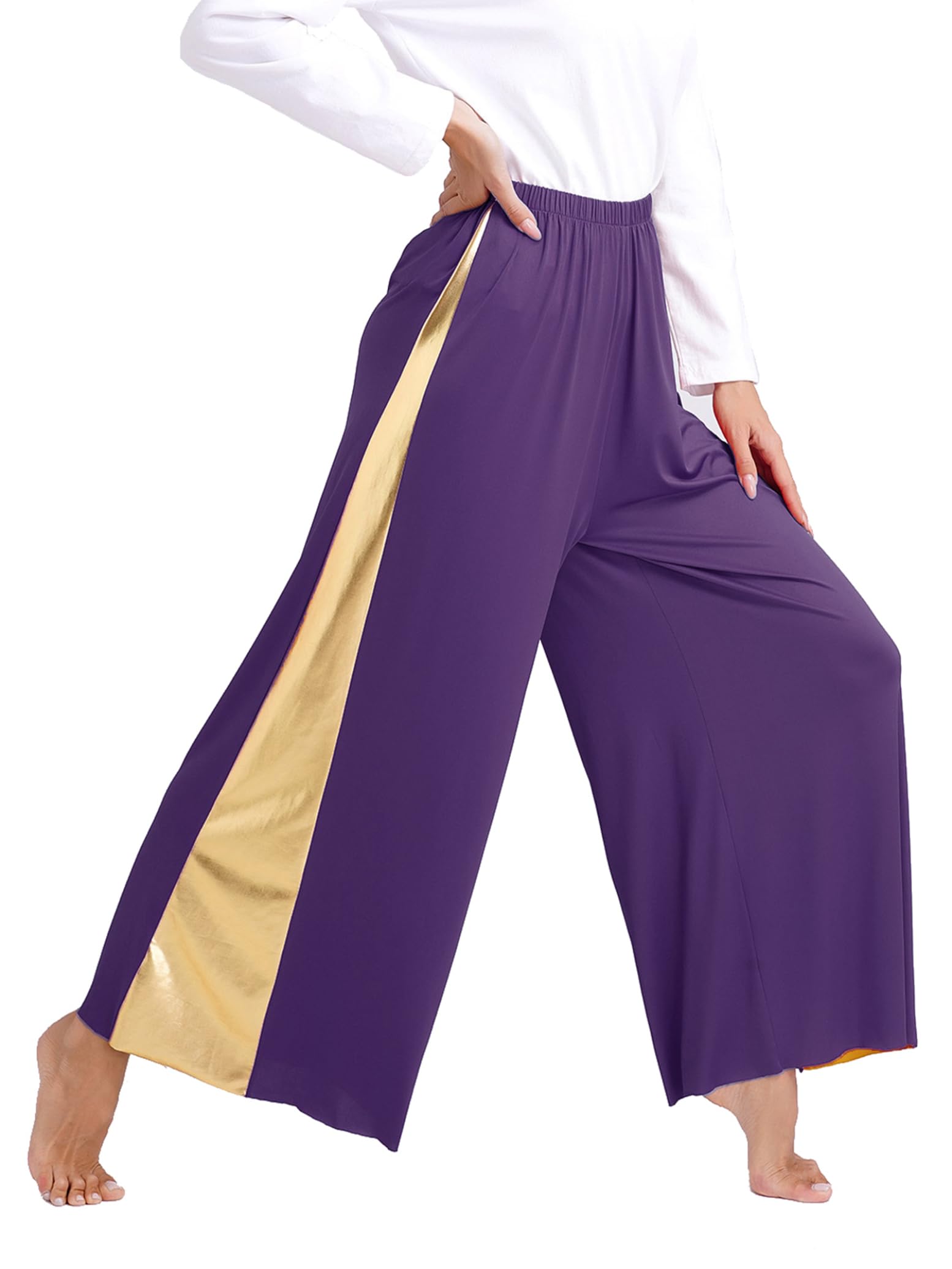 Mujer Ensemble Baile Litúrgico Asimétrico Vestido Con Pantalones Pierna Ancha Traje De Danza Lírica