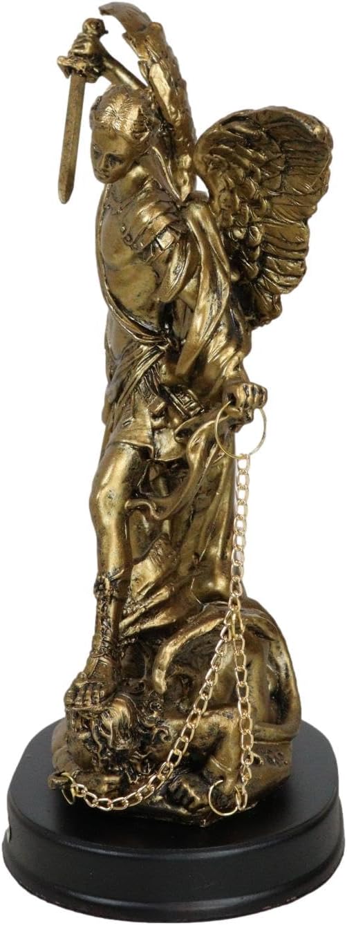 Ebros Byzantine Eastern Orthodox Catholic Church Archangel of The Angelic Council Statue 8" Tall Figurine with Brass Name Plate Wooden Base (Michael General of God's Army) image 4