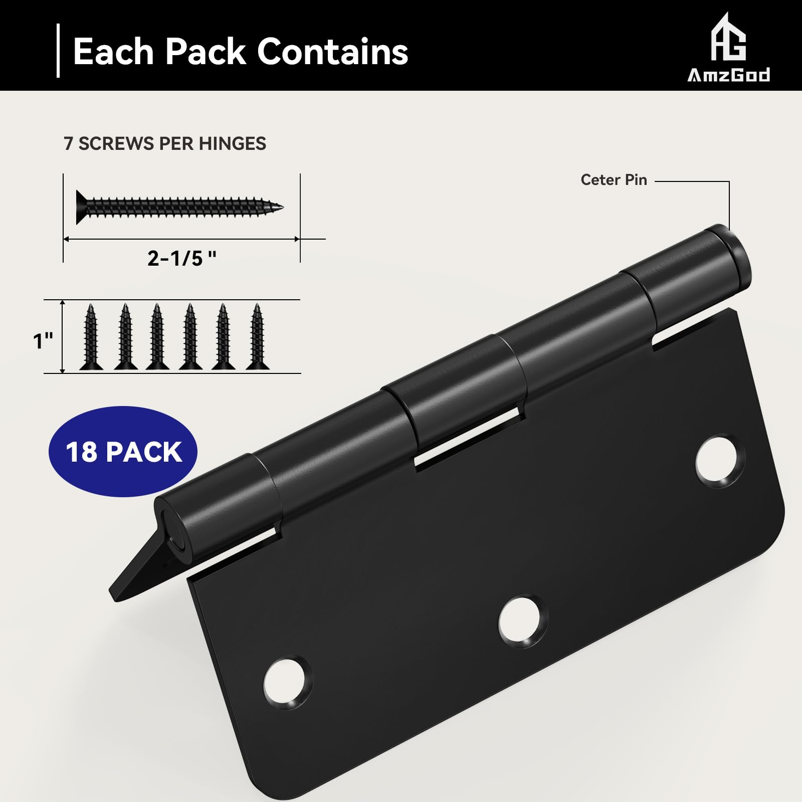 Paquete de 18 bisagras de puerta de 3.5 pulgadas, color negro mate