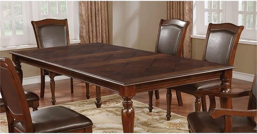 BOWERY HILL Extendable Wood Dining Table, 84" W x 42" D x 30" H, Brown Cherry Finish, Solid Wood and Veneer, Turned Legs, Traditional Style with 18" Leaf, Seats 8, Indoor Dining Room Table
