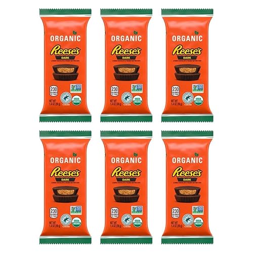REESESORGANIC - Tazas de mantequilla de maní oscuro de chocolate negro orgánico, envueltas individualmente, 1.55 onzas, 6 barras