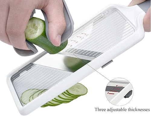 Miniatura 2 de Cortadora de mandolina segura para verduras, cuchilla de acero inoxidable ajustable, cortador para frutas y verduras, trituradora de repollo