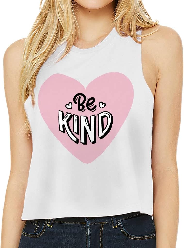 Be Kind Heart Print Racerback Cropped Tank - Print Women's Tank - Illustration Tank Top
