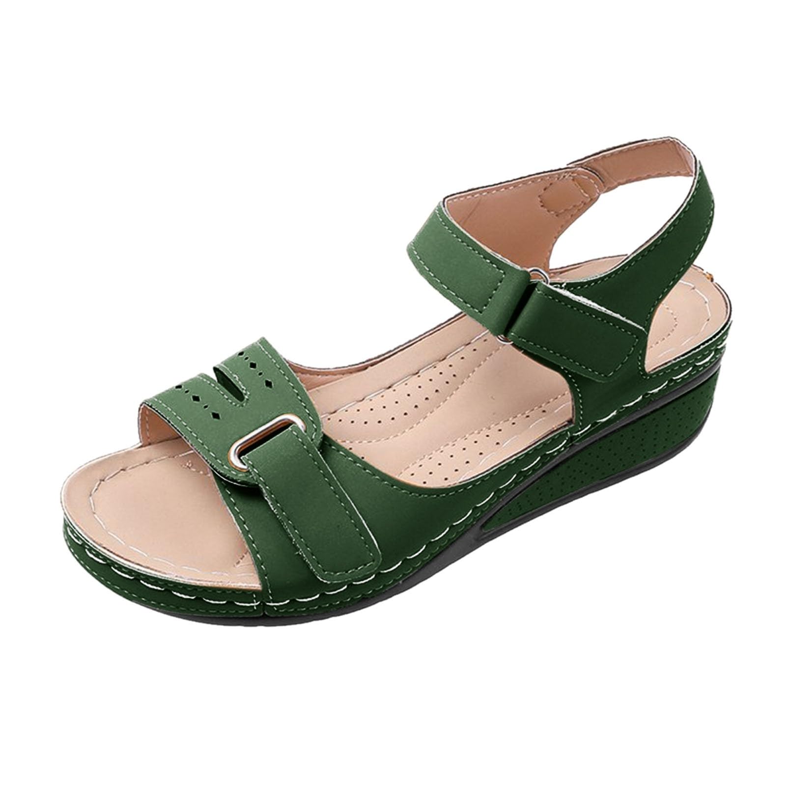 Womens Sandals Wide Fit Wedge Shoes Casual Orthopedic Sandal Comfortable Open Toe Anti-Slip Slides Lightweight Arch Support Platform Beach Shoes Plantar Fasciitis Shoes Ladies Summer Sandals