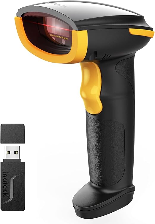 Inateck Wireless Barcode Scanner, Bluetooth Bar Code Scanner, 1D USB Barcode Reader Handheld, 1 Charge 3 Months, Scanner Barcode with APP and SDK