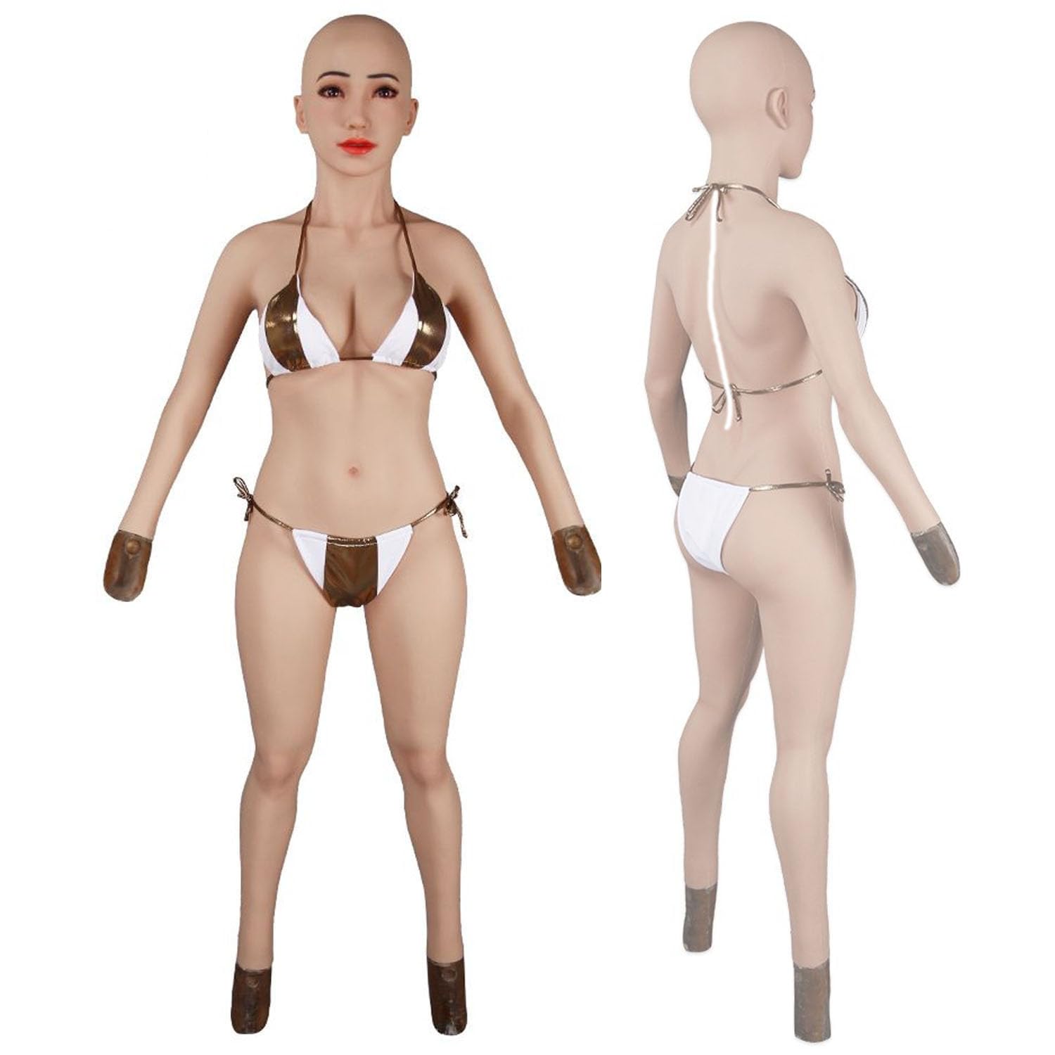 Oppaionaho Realistic Silicone Bodysuit with Female Mask+Silicone Breast E Cup+Arms, One Piece Crossdressing Jumpsuit for DQ Cosplay Transgender