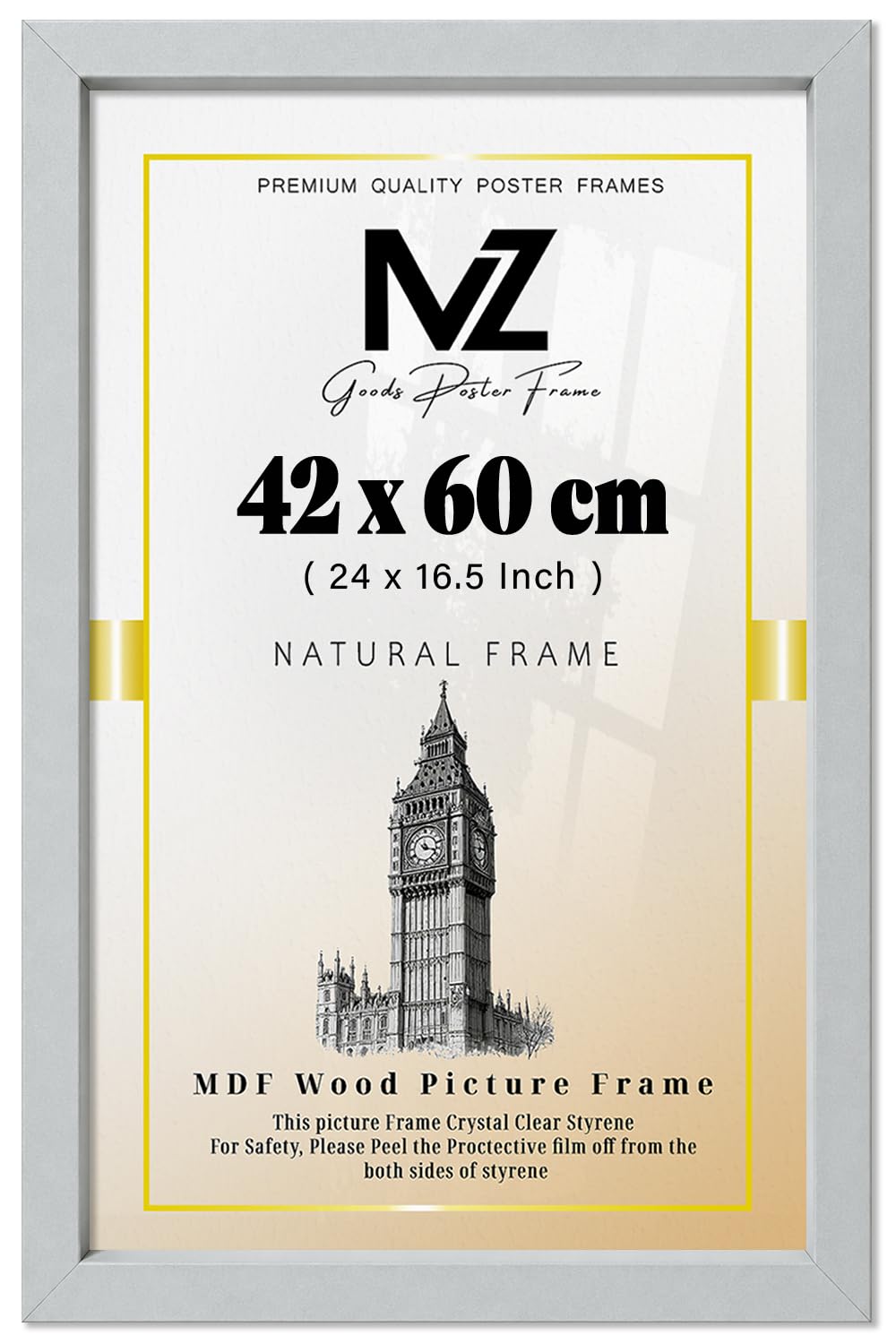 MZ GOODS | MDF Picture Frame (42 x 60 CM) 60 for Calligraphy Art, Diplomas & Portraits, Elegant MDF Build, Secure Hanging Hooks for Display [ Light Grey ]