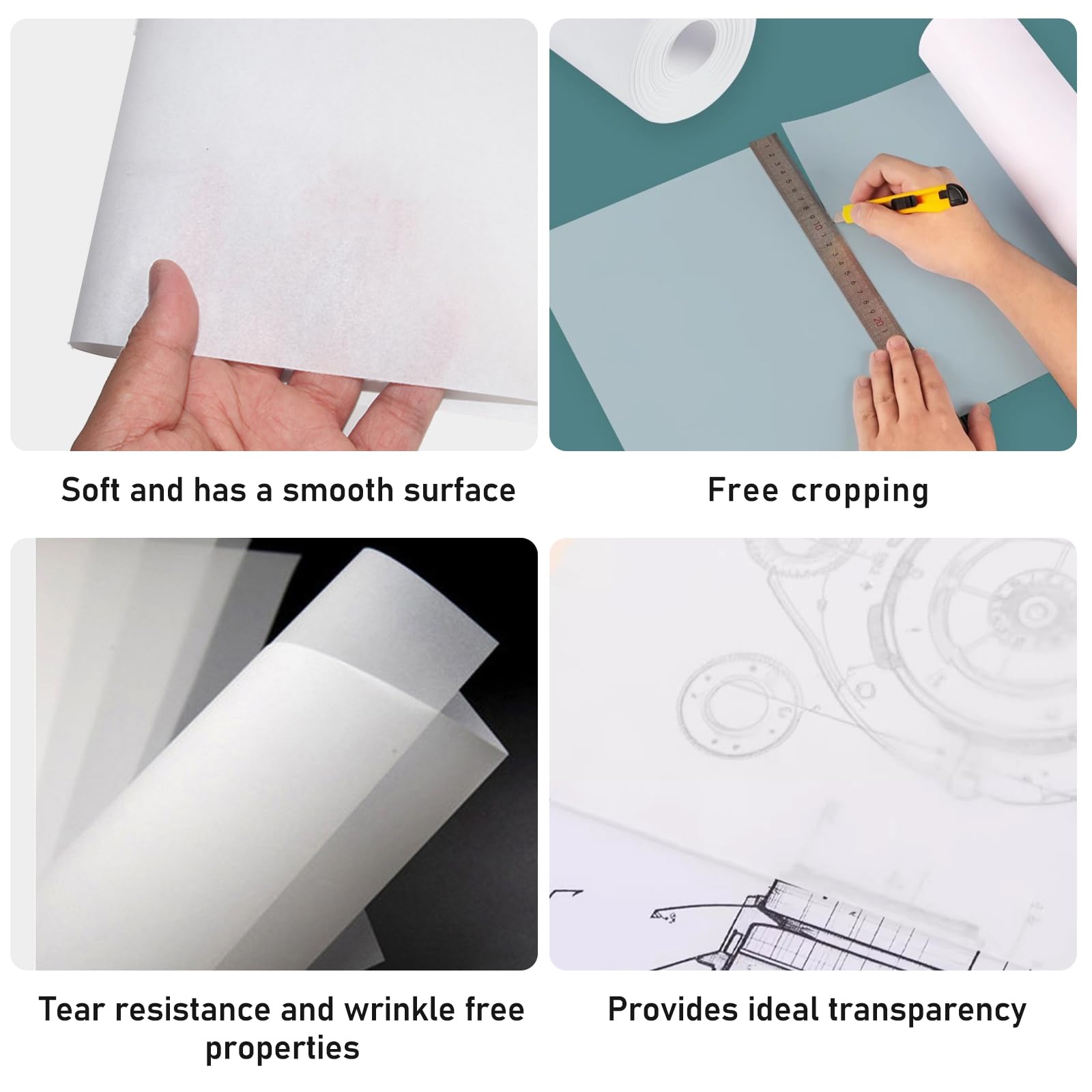 Rotolo Carta Da Lucido 20m X 30cm - Trasparente 26g/m² Per Disegno, Trasferimenti E Artigianato - Foto 4