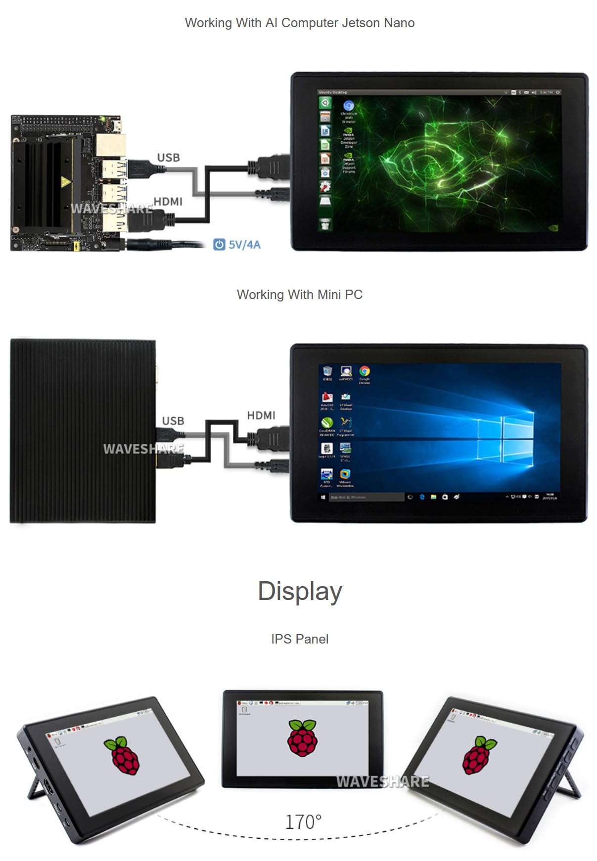 Amazon.co.jp: XYGStudy 7インチ HDMI LCD (高さ) (ケース付き) IPS 静