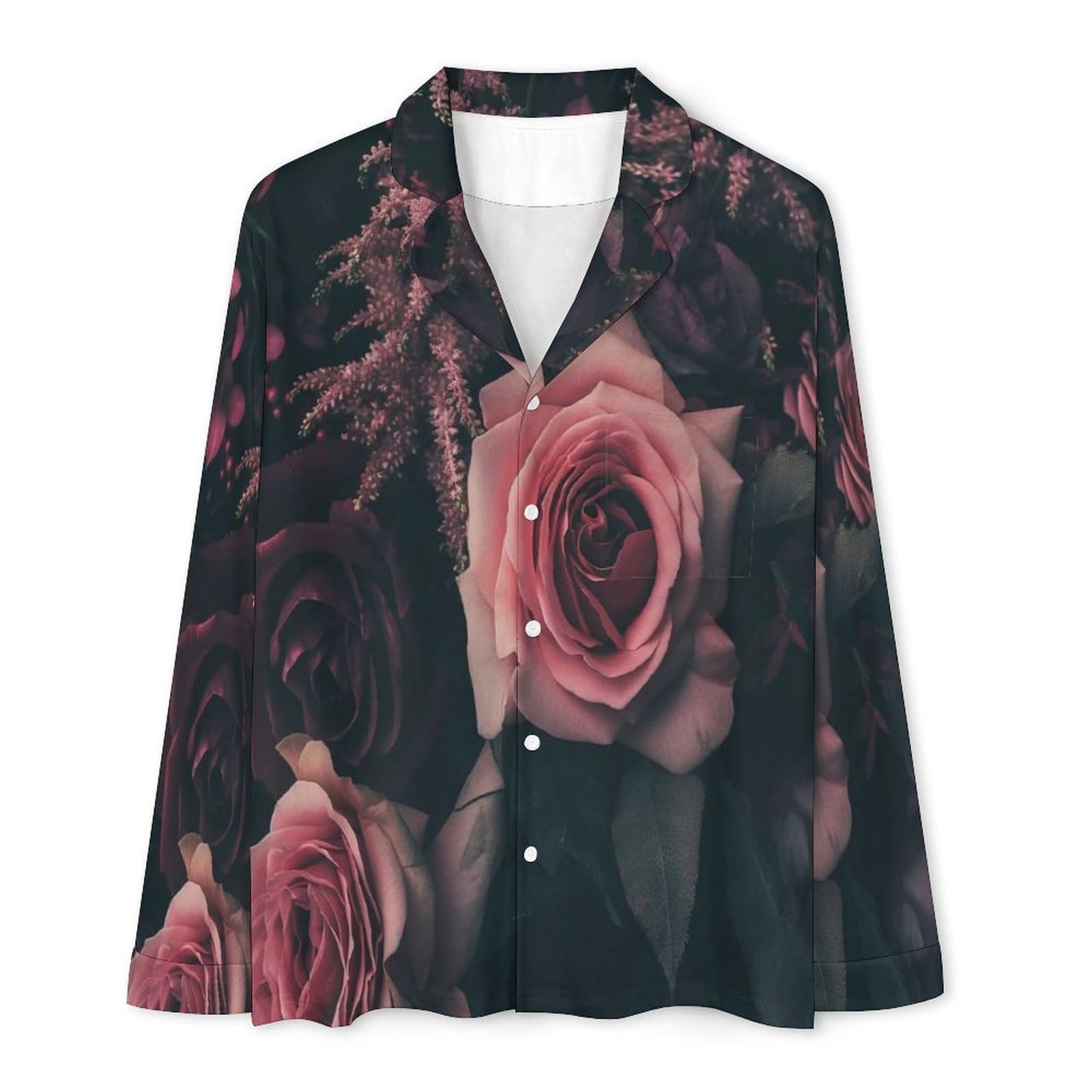 Completo Pigiama da Uomo 2 Pezzi - Rose Rosa Pigiama A Maniche Lunghe Abbigliamento da Casa 2 Pezzi Top + Pantaloni Morbido E Caldo Pigiama Autunnale E Invernale