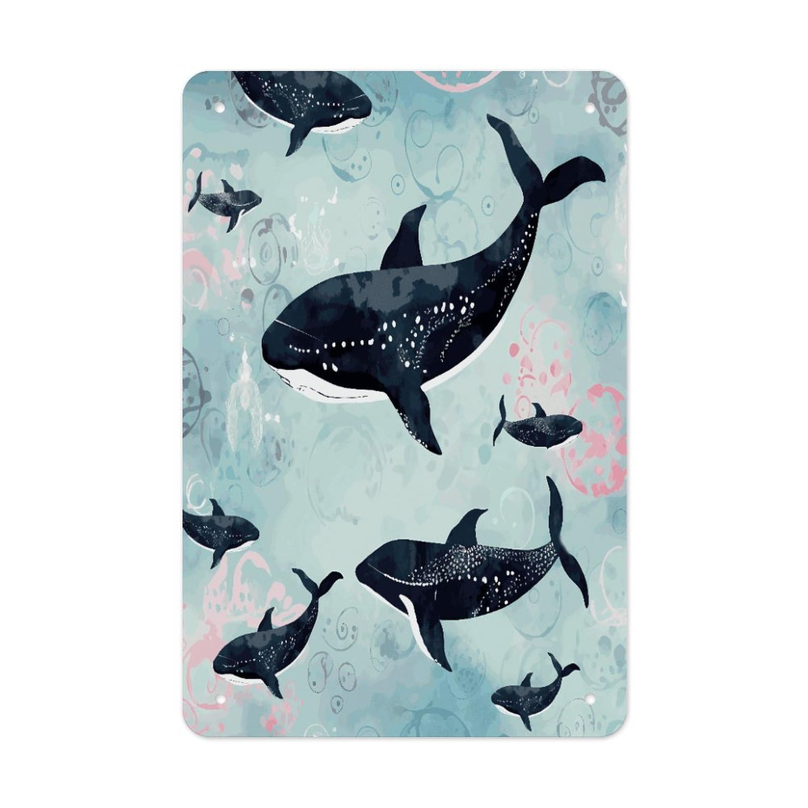 LDGSUPH Whale Wall Art Prints Folded Edge Iron Sheet Painting with Holes for Wall Prints Decorative Picture Metal Signboard Decor Painting for Outdoor Indoor Wall Decor