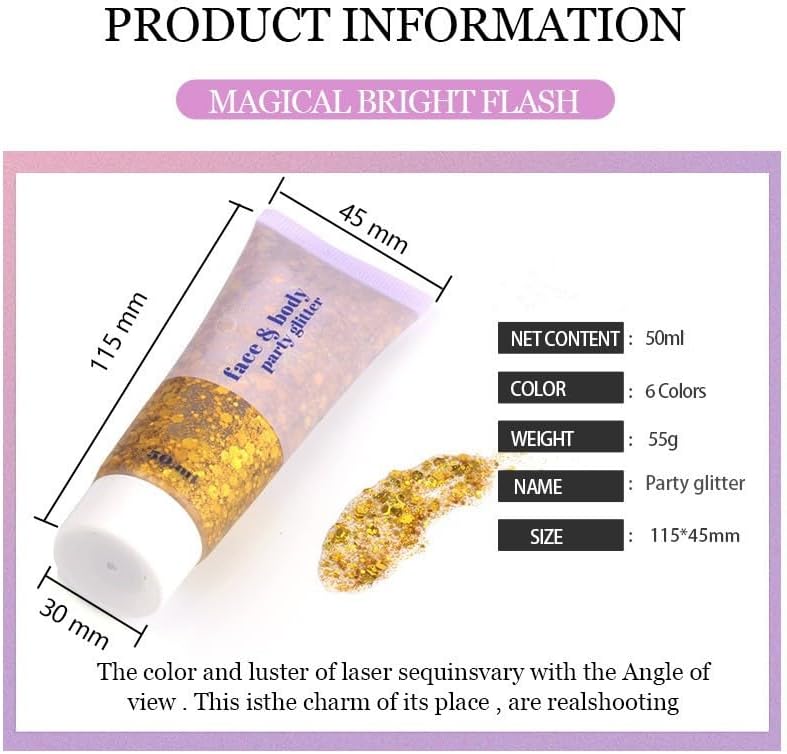 Miniatura 5 de Brillantina para la cara azul, traje de neón brillante, para fiesta, lentejuelas holográficas, maquillaje en gel con purpurina corporal (01# azul)