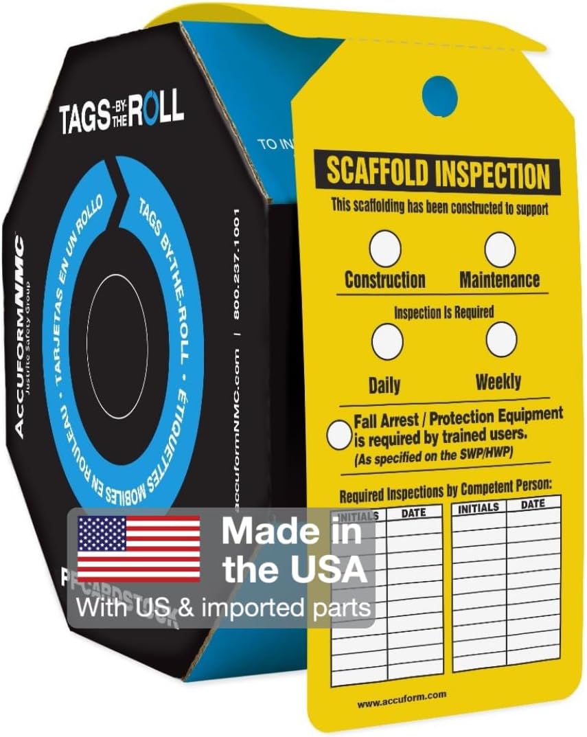 Accuform 250 Inspection and Status Tags by-The-Roll, Scaffold Inspection, US Made OSHA Compliant Tags, Waterproof PF-Cardstock, Resists Tears, 6.25"x3", TAR736