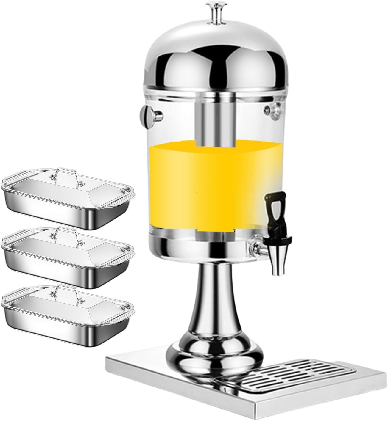 Juice Dispensers with Stainless Steel Tap for Soy Milk Juice Coffee Flower Tea, Hand Press Beverage Dispenser Fruit Juicer, Detachable and Easy to Clean - 3 X Baking Tray,Silver (Silver)