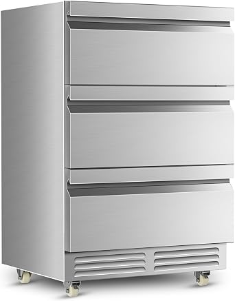 Tylza 3 Drawers Beverage Refrigerator, 190 Cans 24 Beverage Fridge with Wheels, Outdoor Waterproof, All Stainless Steel Body, Undercounter or Freestanding, Drink Fridge for Home, Patio & Commercial