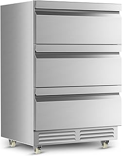 Outdoor 3 Drawers Beverage Refrigerator, 190 Cans 24'' Beverage Fridge with Wheels, Waterproof, All Stainless Steel, Undercounter or Freestanding, 37-64°f, Drink Fridge for Home, Patio & Commercial