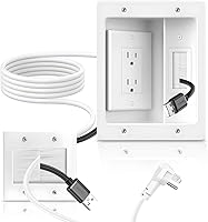 Vista 1 de in Wall Cable Management Kit with Recessed Tv Outlet Box-Two-Hole Socket, 9ft Cord,Tv Cable Hider Wall Kit Hider Box Fits All Plugs, Easy, Safe