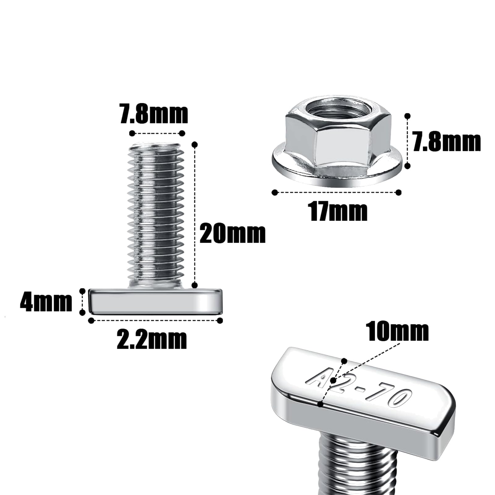 Pack of 6 Hammer Head Screws M8 x 20, Hammer Head Screw M8 Stainless Steel A2-70 with Flange Nuts, Hanger Bolts - Image 2