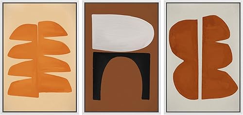 Miniatura 43 de SIGNLEADER Lienzo enmarcado para pared, juego de arte de collage de polígonos retro marrón tostado, ilustraciones con formas abstractas, arte