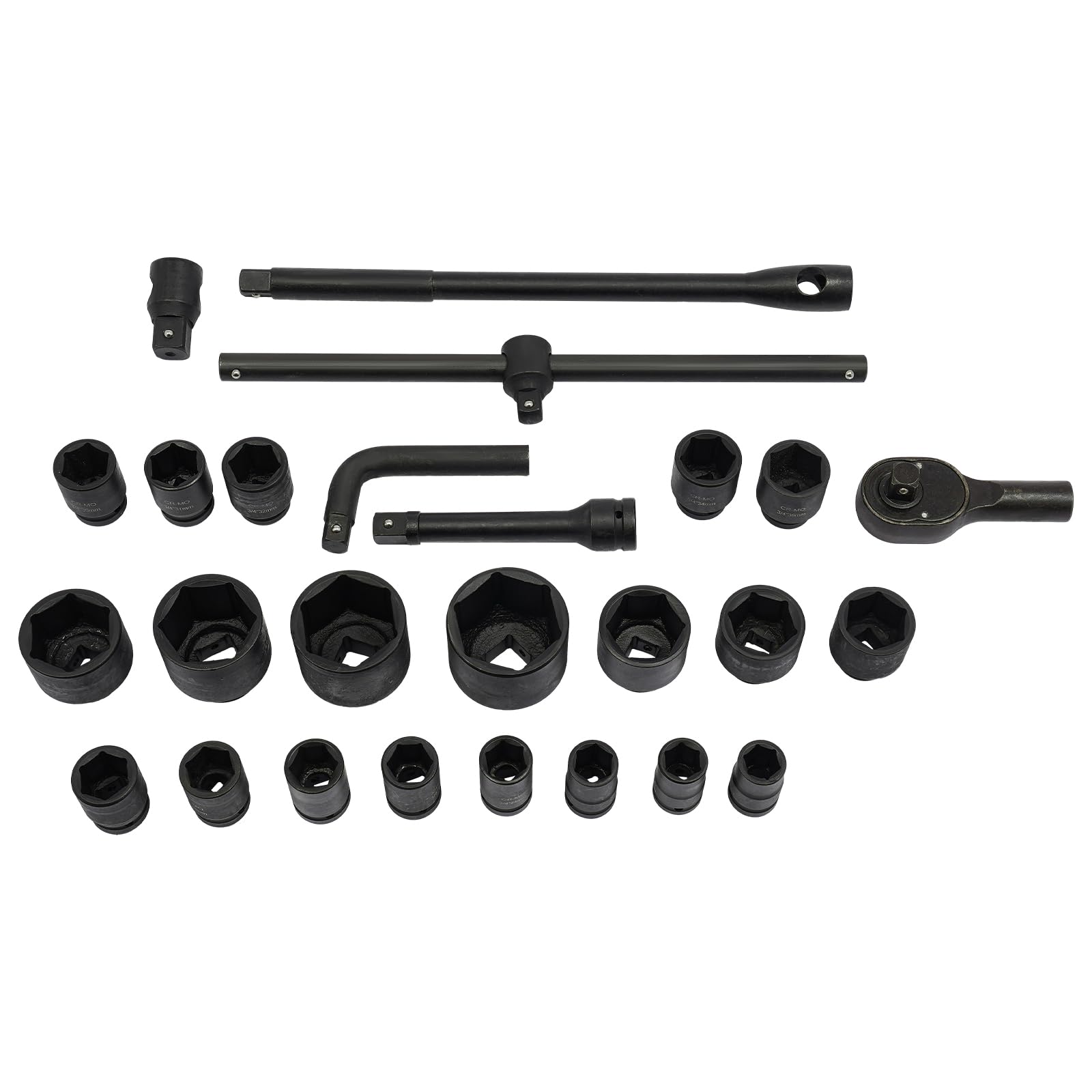 Juego de 26 llaves de vaso, 3/4" y 1" 21-65 mm, juego de llaves de vaso profesionales para coche, para reparación de coches o dispositivos mecánicos