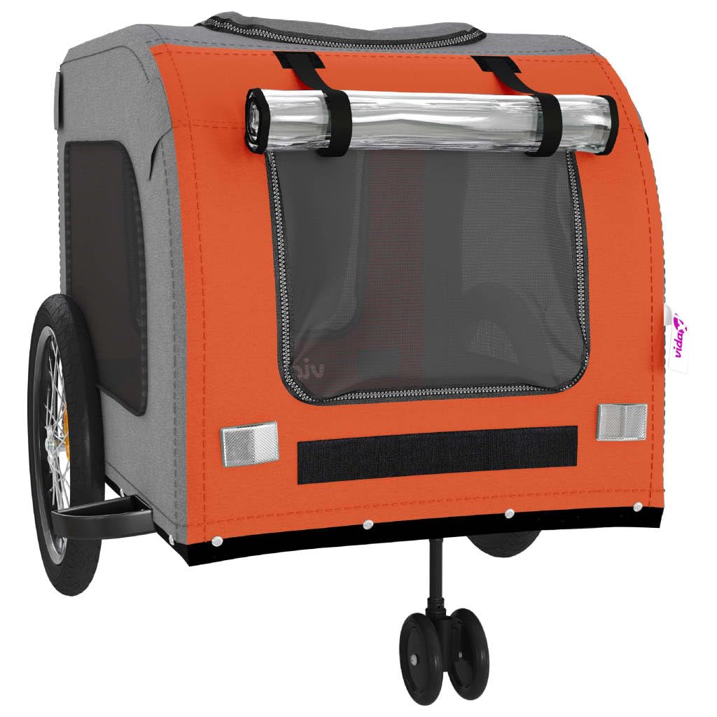 Homgoday Remolque de bicicleta para animales naranja y gris Oxford y hierro, mueble carro para perro, carro para bicicleta, carro para perros, transportín perro bicicleta modelo 93858