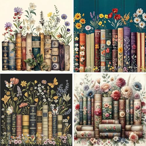 EIBEILI 4 Pack Book Flower Diamond Art Kits for Adults, Book 5D Diamond Painting Kits for Beginner...