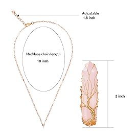 VIBILIA Healing Crystal Necklace Tree of Life Wire Wrapped Natural Rose Quartz Stone Point Pendant Necklace Hexagonal Reiki Spiritual Quartz Gemstone Jewelry for Women Men