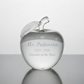Personalized 4" Crystal Apple Paperweight, Custom Engraved Glass Apple for Teacher of the Year Award, Schools, Retirement, Teacher Gifts Clear