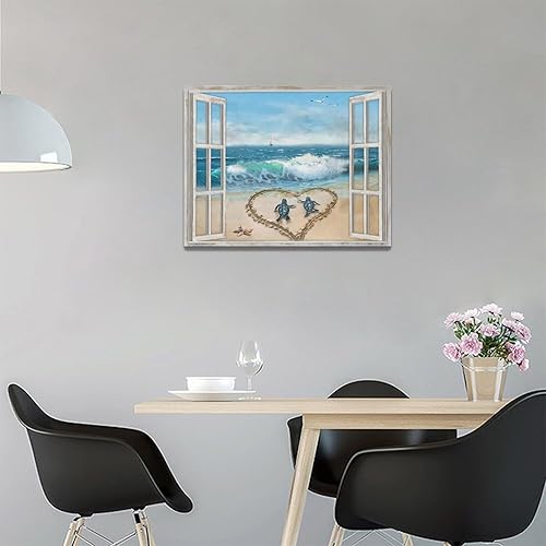 Miniatura 3 de Decoración de playa para baño, arte de pared, diseño de olas del océano, tortugas marinas, decoración de pared, paisaje costero, lienzo, impresiones