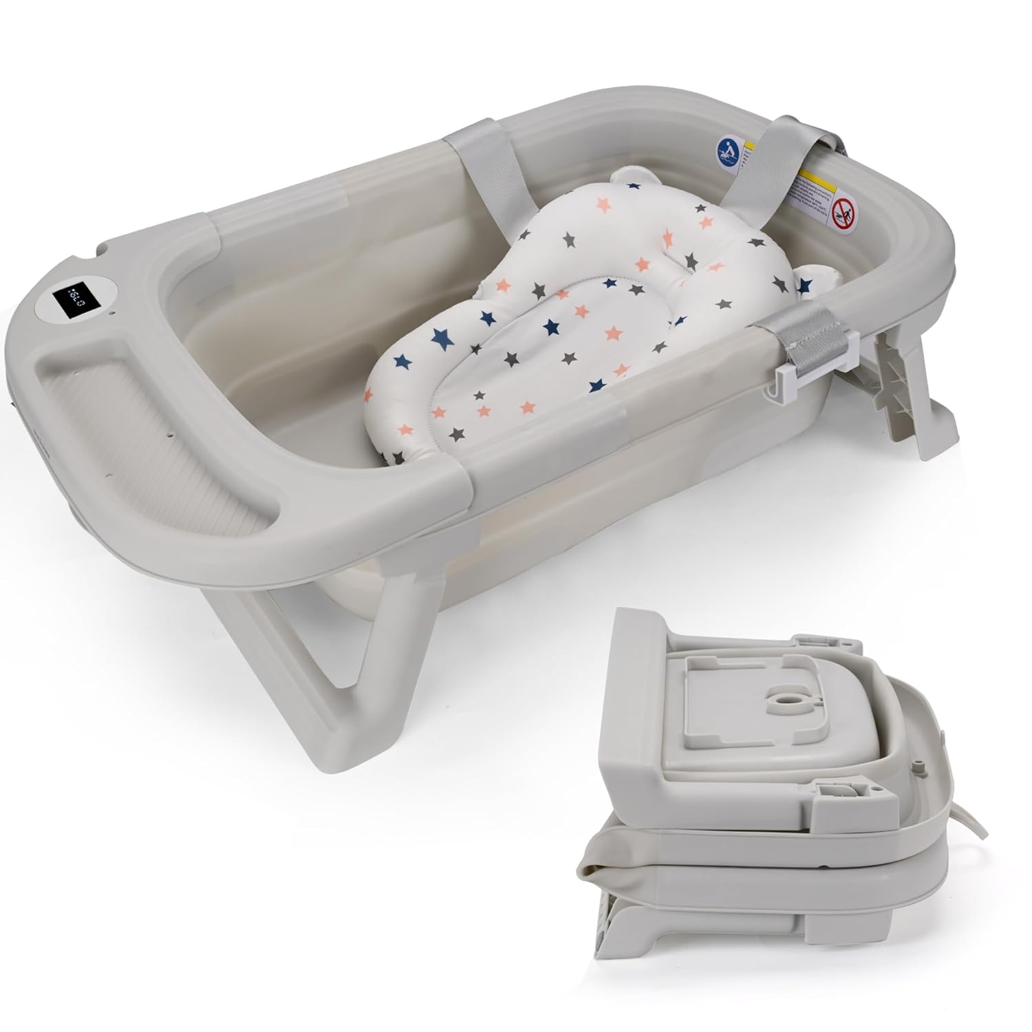 Foldable Baby Bath Tub for Toddlers and Babies, Portable Baby Bathtub with Drainage Hole and Carry Handle (Gray)
