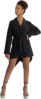 فستان زاك بفتحة امامية بياقة من شروال TZG0011-P- اسود وياقة كحلي مقاس S-M نساء