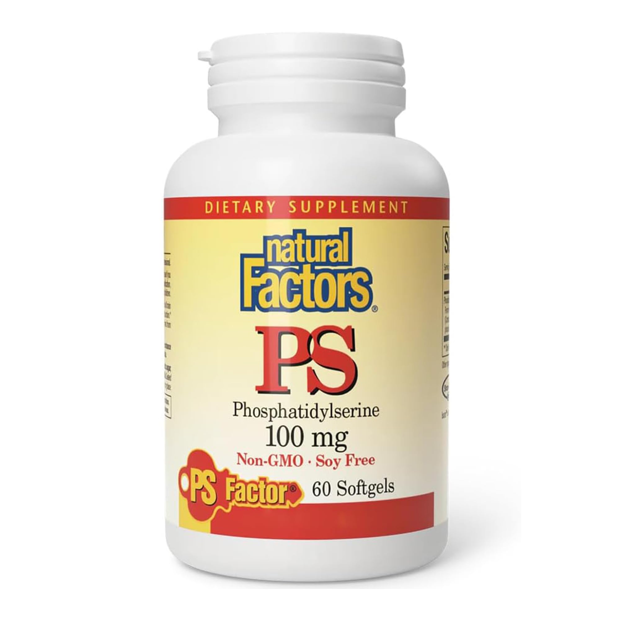 Natural Factors, PS Phosphatidylserin, 100 mg, da Lecitina di Girasole, 60 Capsule molli, Testato in Laboratorio, Senza Soia, Senza Glutine, Non OGM