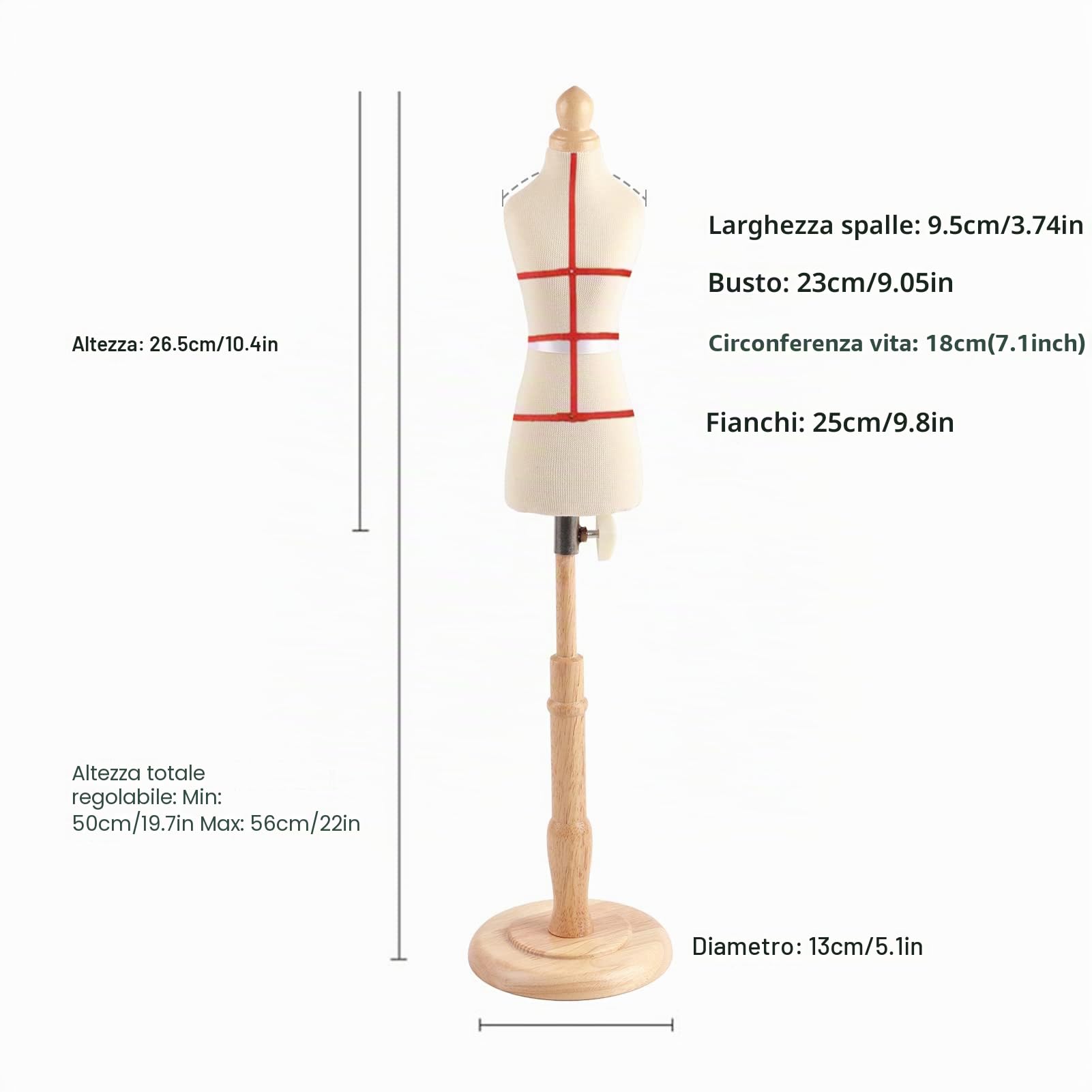 Manichino da Cucito Femminile, Busto di Manichino con Base in Legno di Faggio per Cucire Abito da Cucito per Esposizione di Abiti