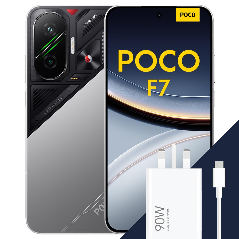 POCO F7 Smartphone, 12+512GB, Silver, Flagship Snapdragon® 8s Gen 4, 6500mAh battery, 50MP Sony camera with OIS, 6.83" 1.5K 120Hz AMOLED display (Included power adapter)
