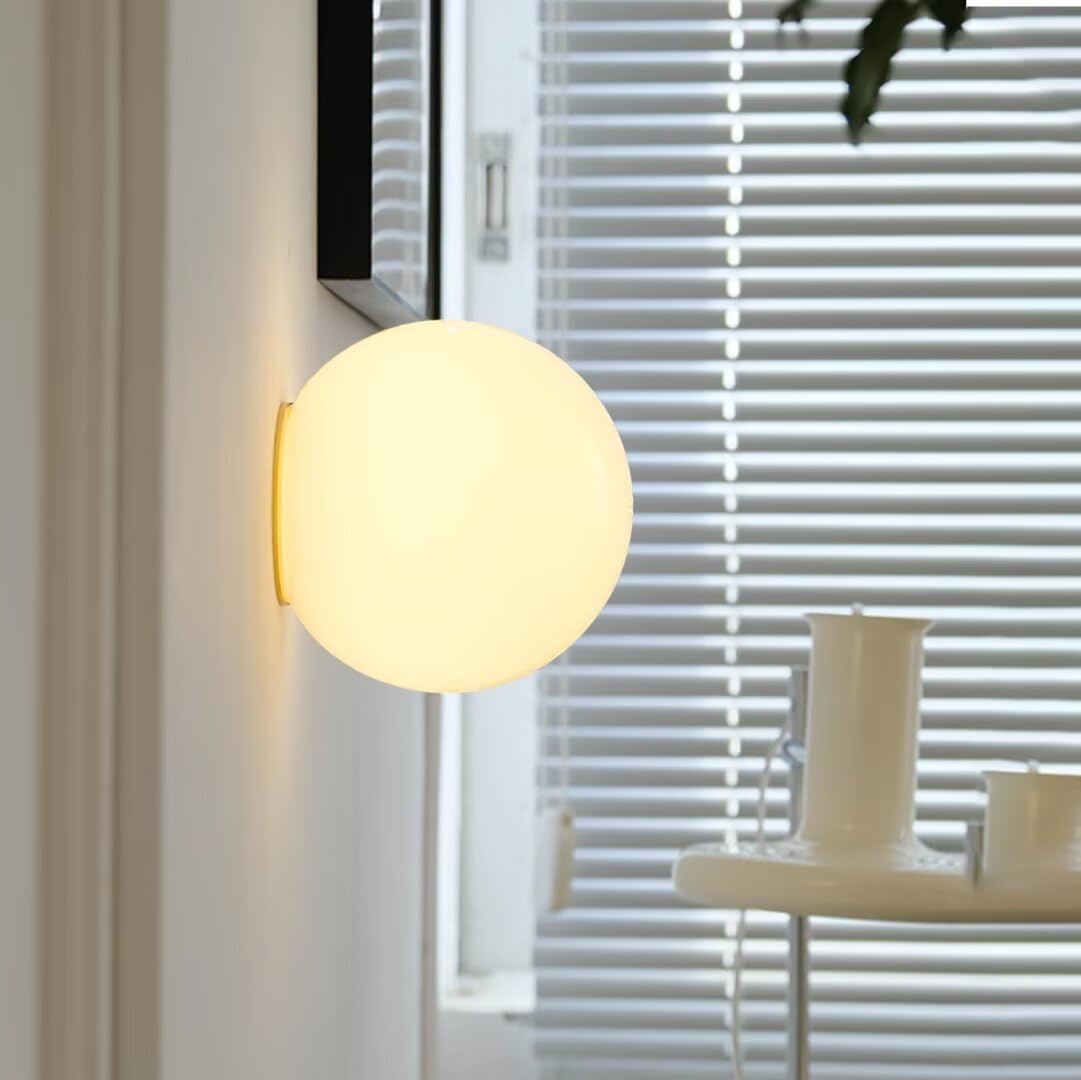 GUANSHAN White Ball Glass Wall Lamp French Retro Bubble Glass Wall Light Minimalist Glass Bubble Wall Lamp Wall Lighting Fixture Decorative Wall Light for Bedroom, Corridor, Stairs