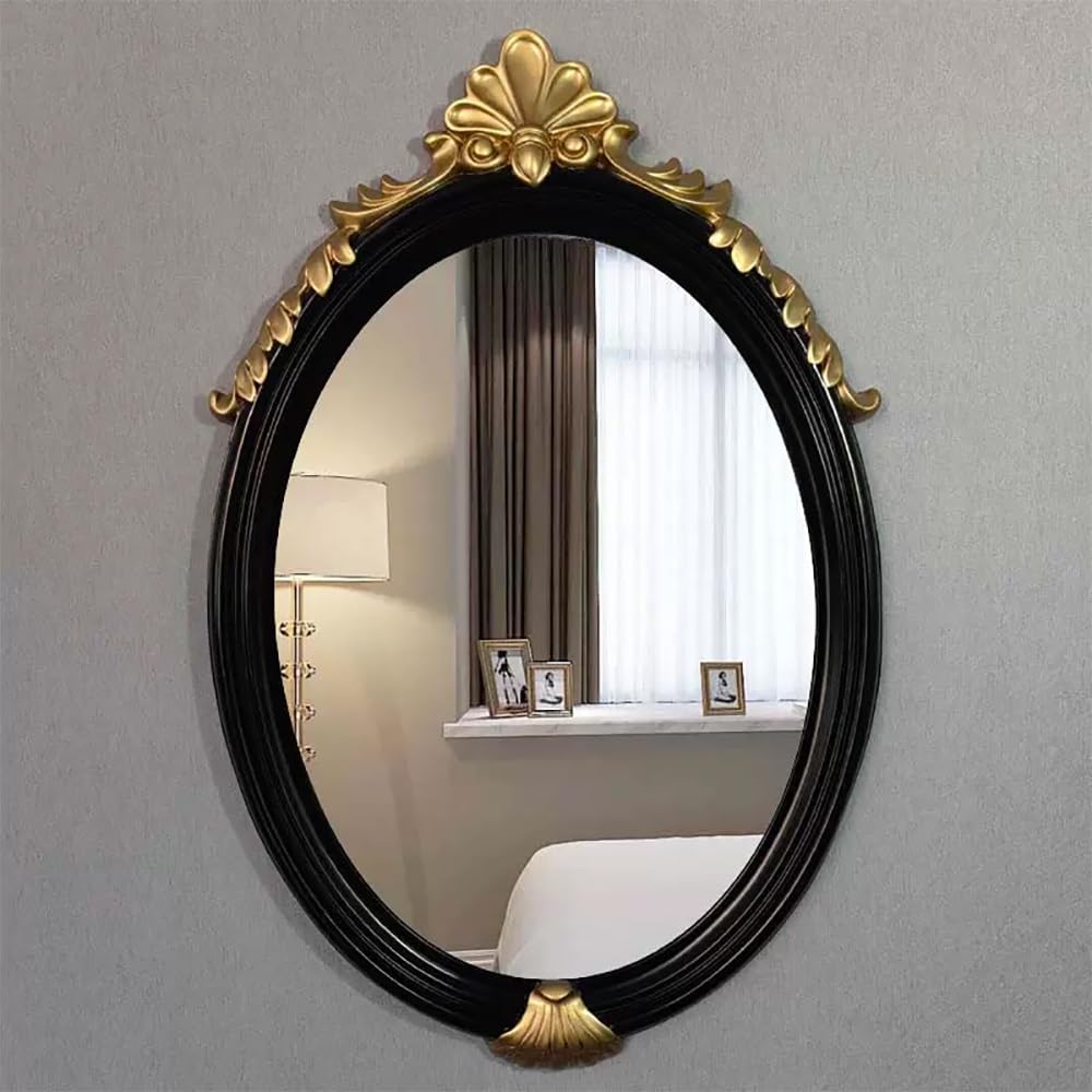 SXFSDOU Ornate Vintage Bathroom Mirror, Baroque Style Wall 30 * 20IN Decorative Art Deco Brass Mirror for Mantle, Bathroom, Bedroom Mounted(5,90 60CM/35 24IN)