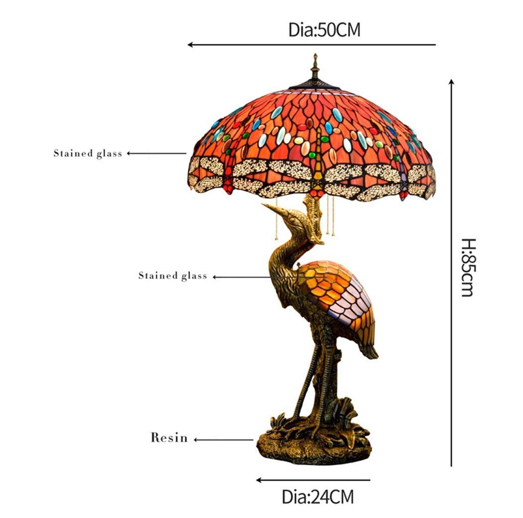 Tiffany Style Tischleuchte Schreibtisch neben Lampen 20 Zoll Libelle Glasmalerei Schatten 3 Licht Crane Resin Base für Wohnzimmer Schlafzimmer Tischbeleuchtung,220 V, E27 * 3,40 W (50 × 85 cm),A