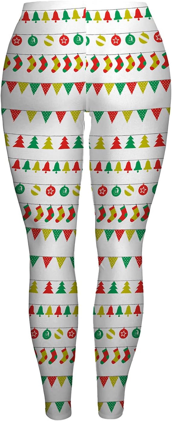Women's Sports Casual Christmas Digital Print Stretchy Skinny Calf Pants FF264
