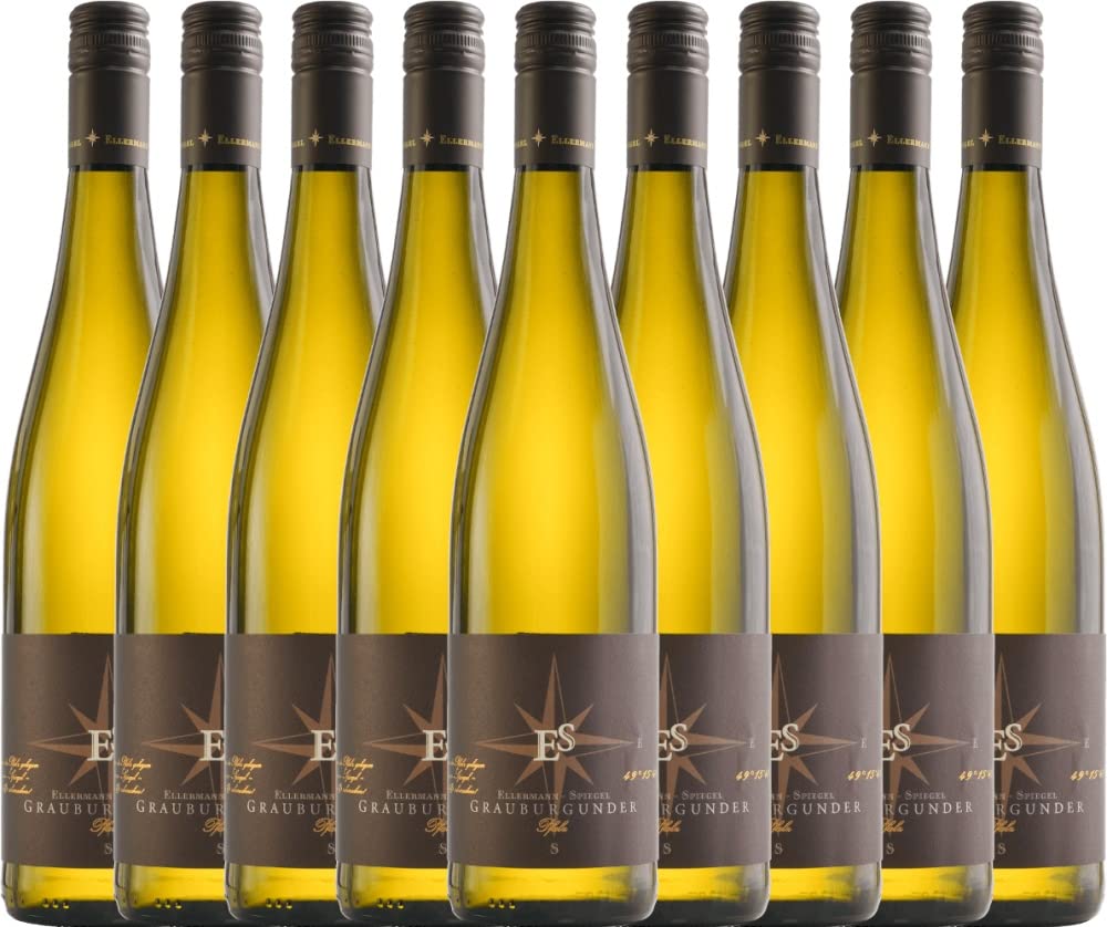 Grauburgunder trocken von Ellermann-Spiegel - Weißwein 9 x 0,75l VINELLO - 9er - Weinpaket inkl. kostenlosem VINELLO.weinausgießer